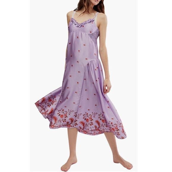 Free People Intimately On My Own Floral Satin Nightgown/Dress New! - Picture 1 of 10